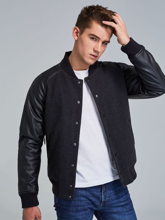 Sudadera de PU a la cadera para hombre, chaqueta