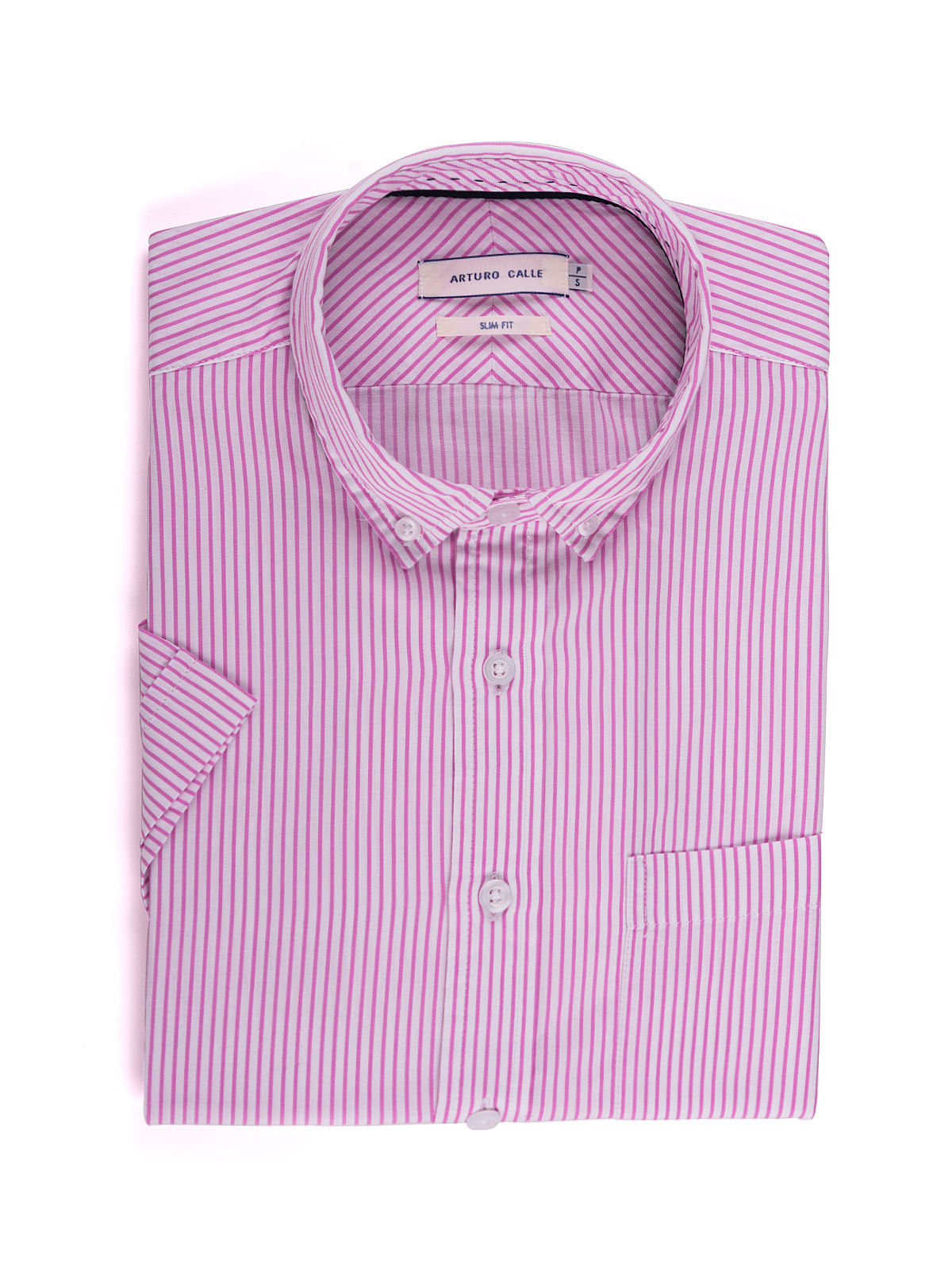Camisa Casual Manga Corta Rayas Bicolor Slim Fit Para Hombre 02336 Arturo Calle