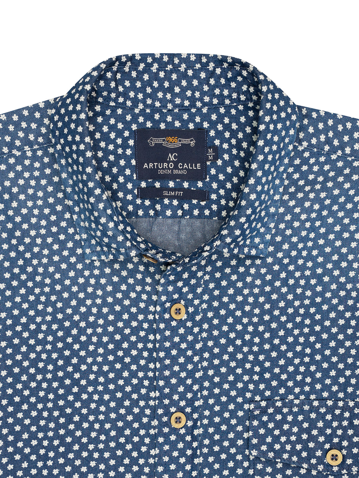 Camisa Manga Corta En Denim Estampada Slim Fit Para Hombre 94064