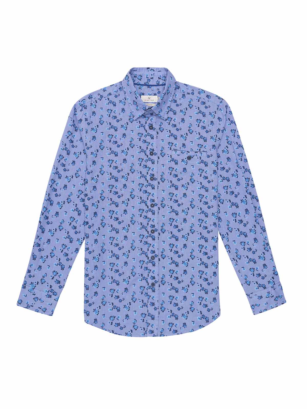 Camisa En Lino Manga Larga Estampada Slim Fit Para Hombre 92790 Arturo Calle