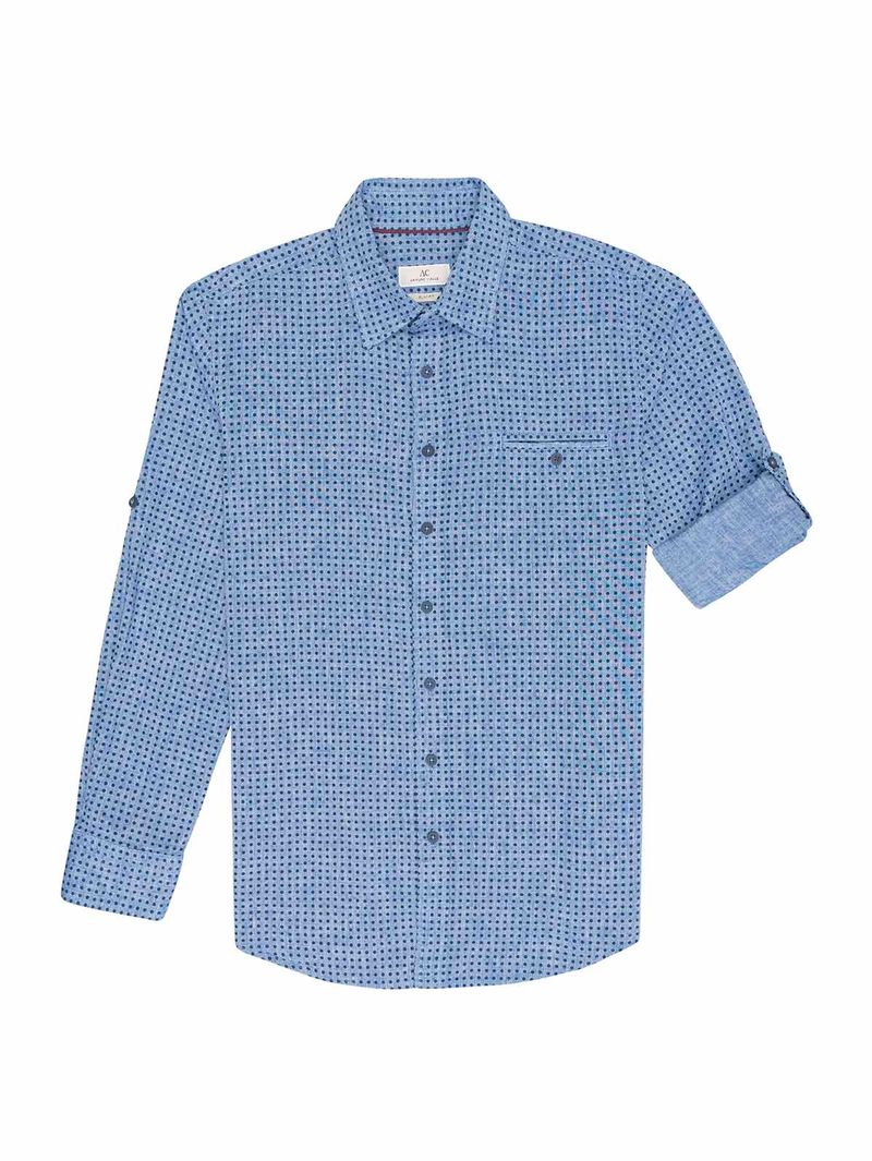 Camisa en Lino Manga Larga Estampada Slim Fit para Hombre ...