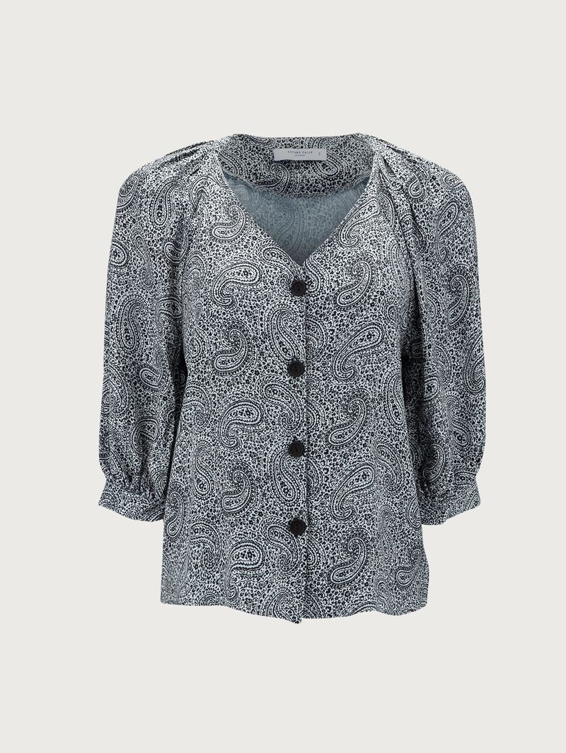 Blusa de Botones Y Manga Globo para Mujer 22580