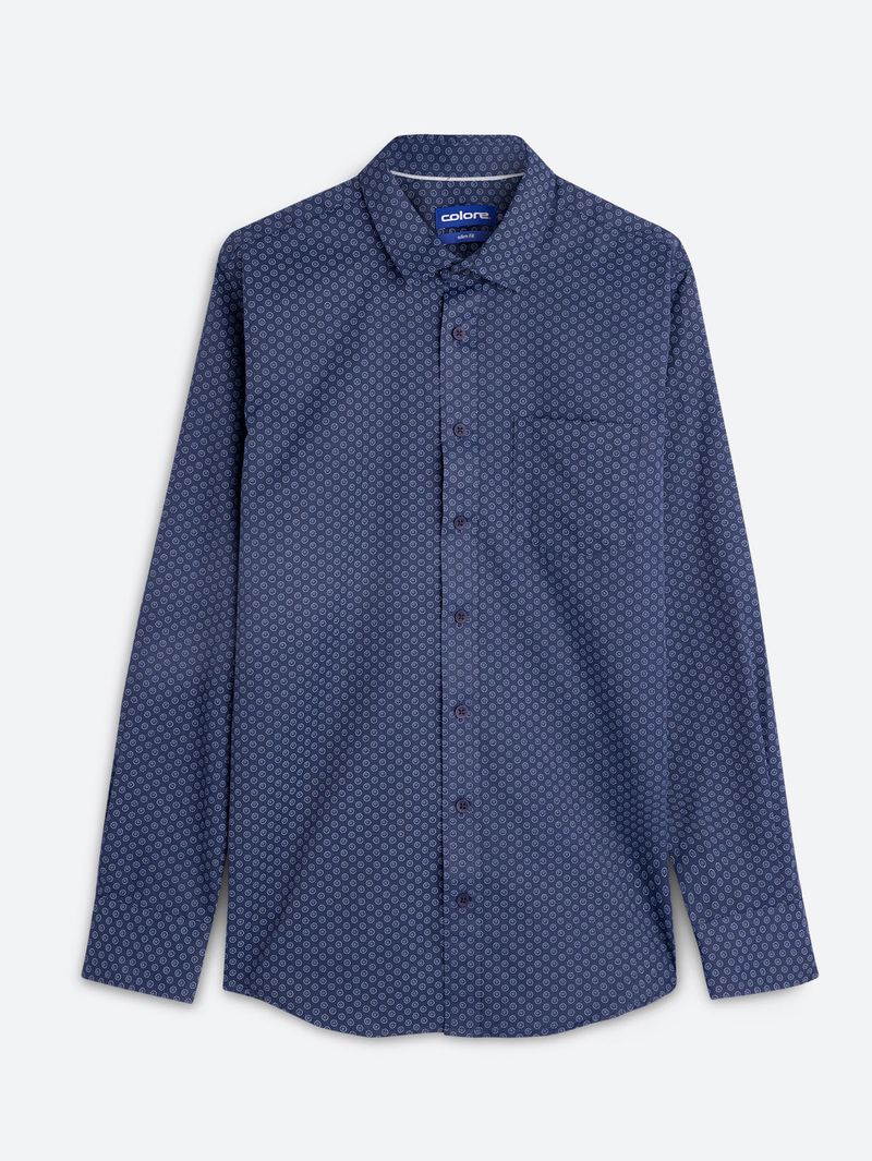 Camisa Casual Estampada Manga Larga para Hombre 09561
