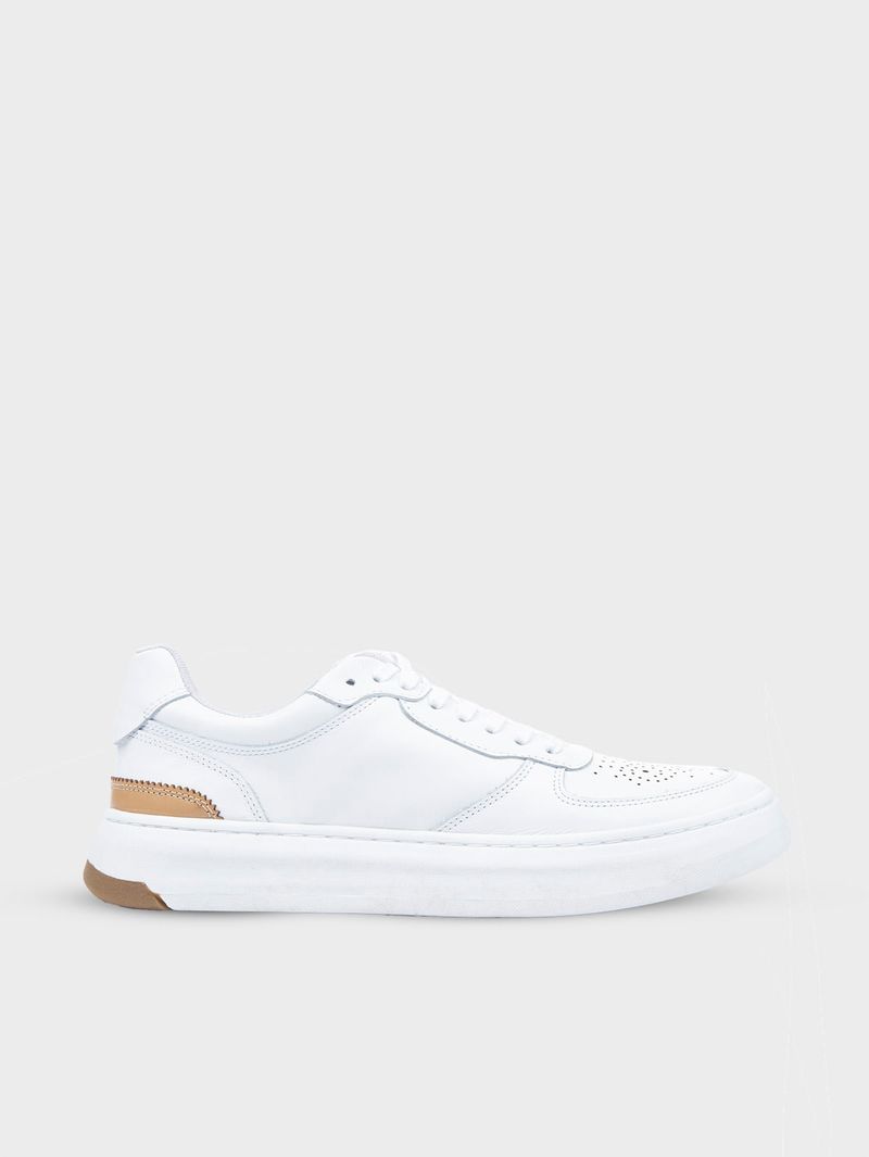 Tenis en Cuero con Suela de Caja y Talonera en Contraste 34507