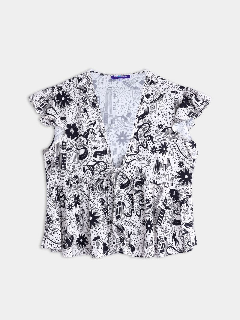 Blusa Estampada con Volero para Mujer 05109