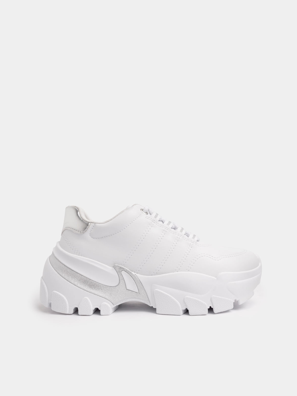 Tenis Unicolor con Detalle Plateado para Mujer 04996