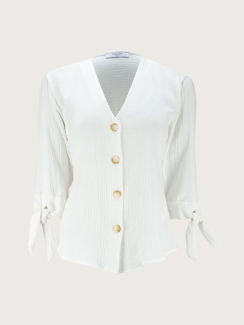 Blusa Cuello V Manga Anudada para Mujer 37541