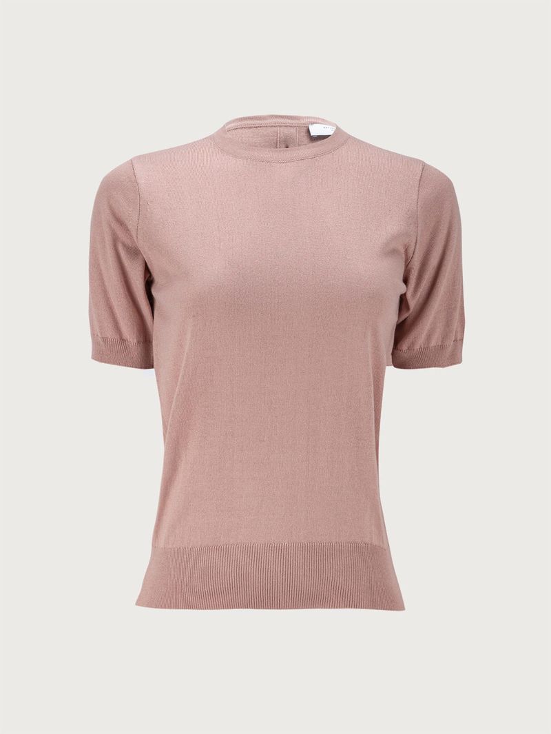 Camisa Tejida Cuello Redondo Y Manga Corta para Mujer 36248