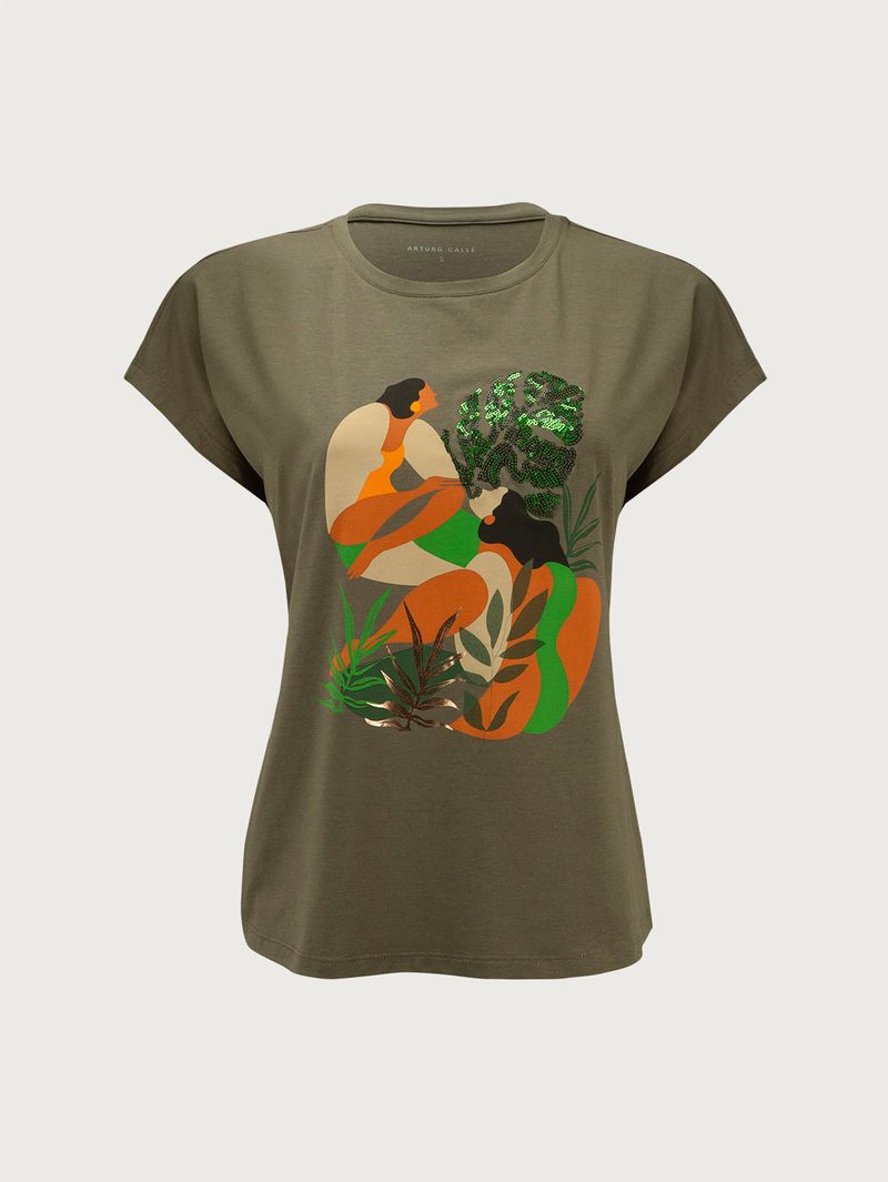 Camiseta Estampada Manga Corta Cuello Redondo para Mujer 36296