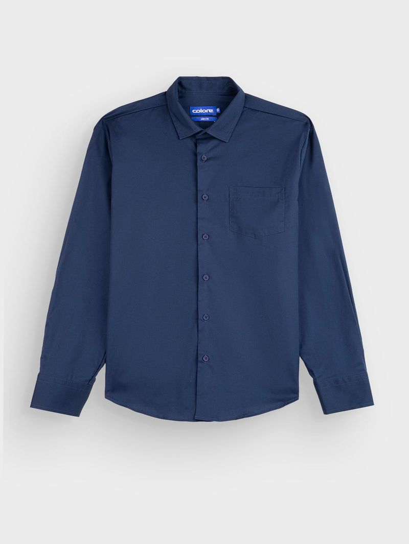 Camisa Casual Unicolor Manga Larga para Hombre 12478