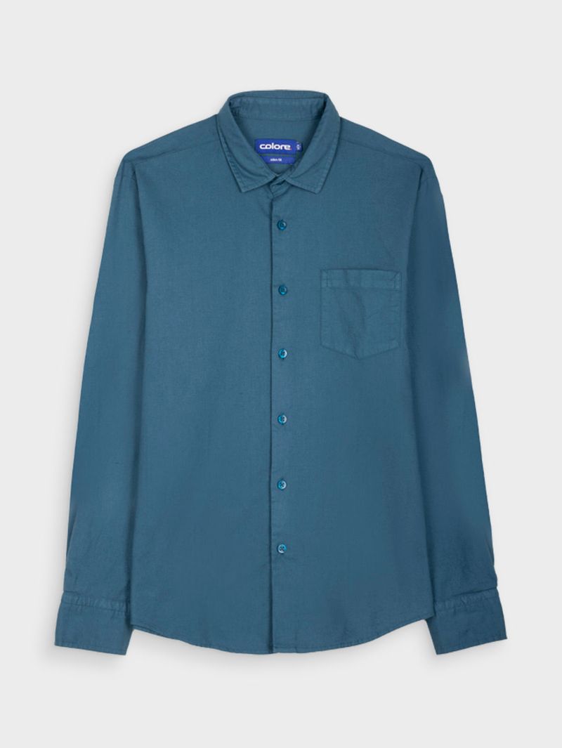 Camisa Casual Unicolor Manga Larga para Hombre 12476