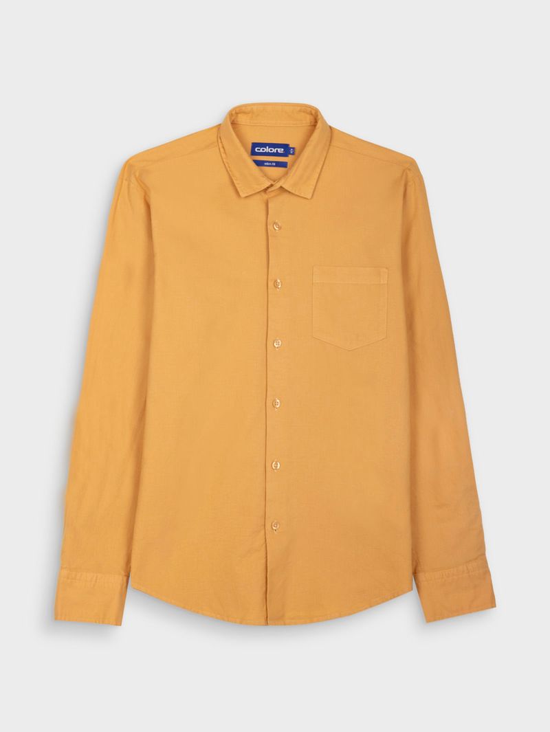 Camisa Casual Unicolor Manga Larga para Hombre 12625