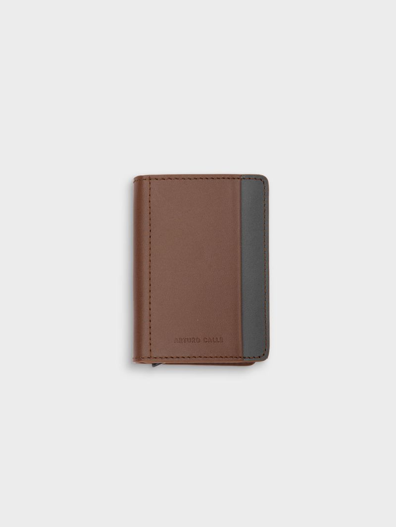 Slim Wallet en Cuero con Detalle Minimalista de Contraste 38537