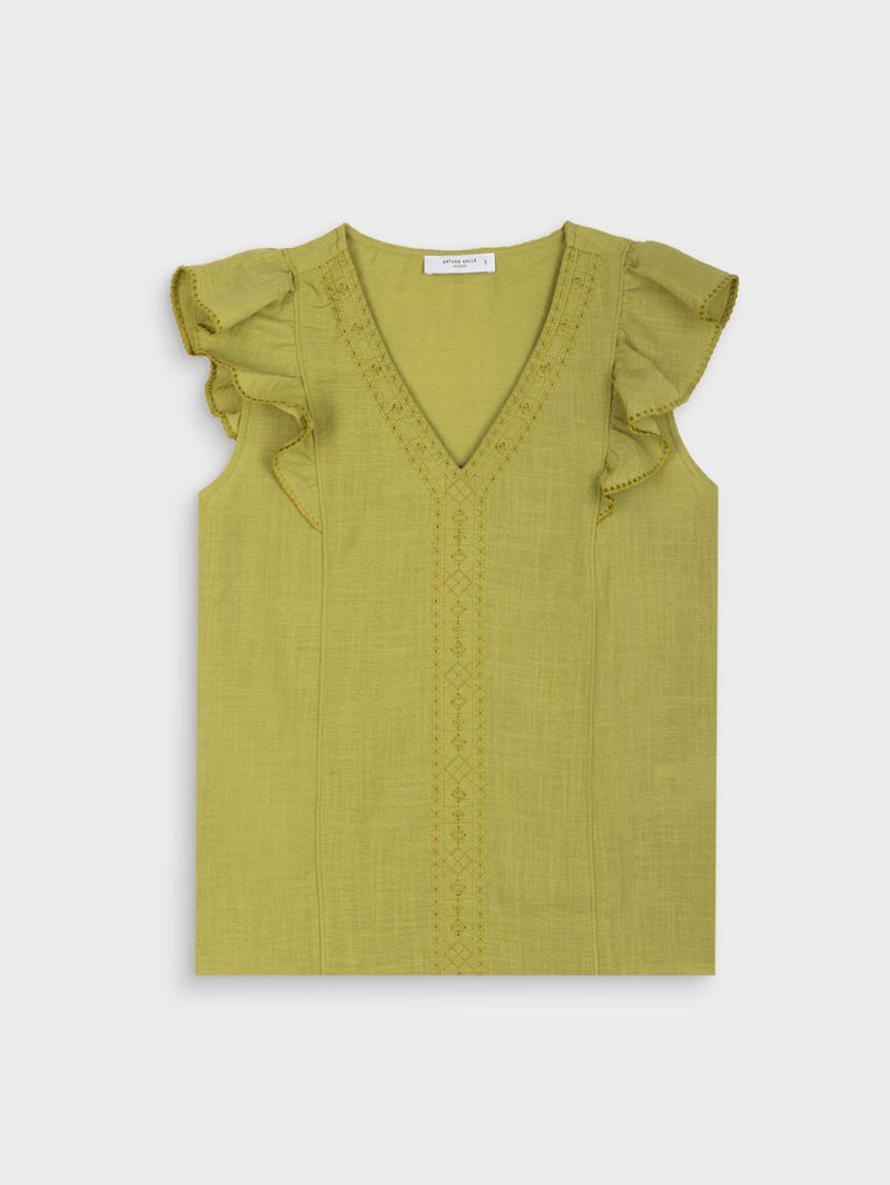 Blusa Escote en V con Detalle en Manga. 40806