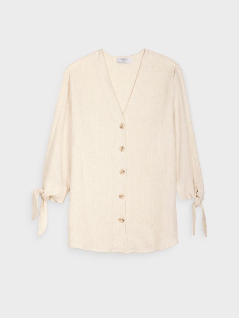 Blusa Cuello V Manga Anudada para Mujer 40811