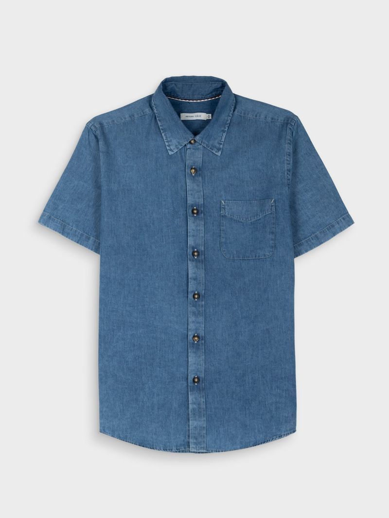 Camisa Denim Manga Corta para Hombre 43307