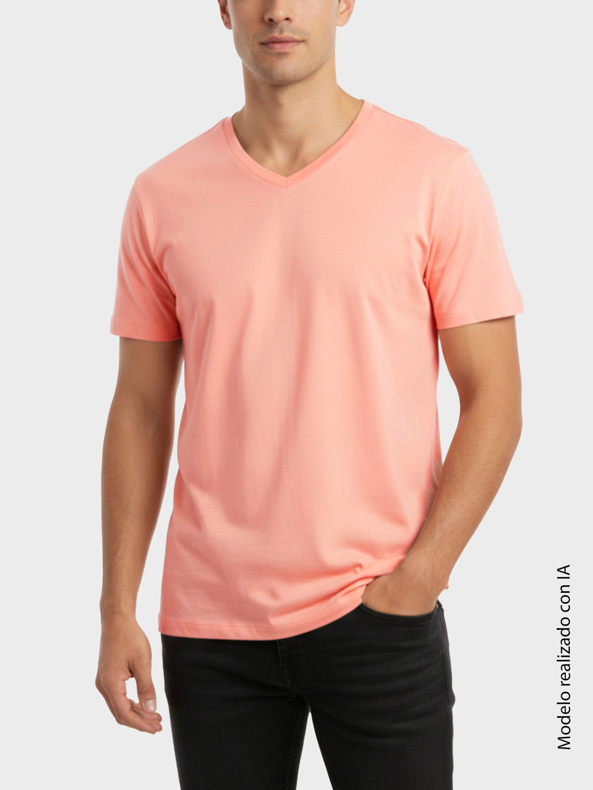 Camiseta Unicolor para Hombre Cuello V en Algodón