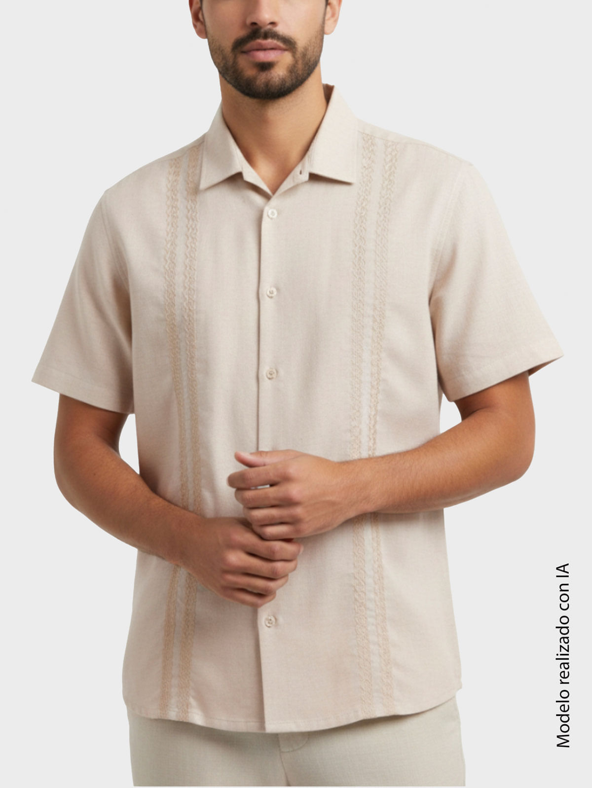 Guayabera para Hombre Regular Fit Corte Recto con Amplitud en Cintura en Algodón y Lino