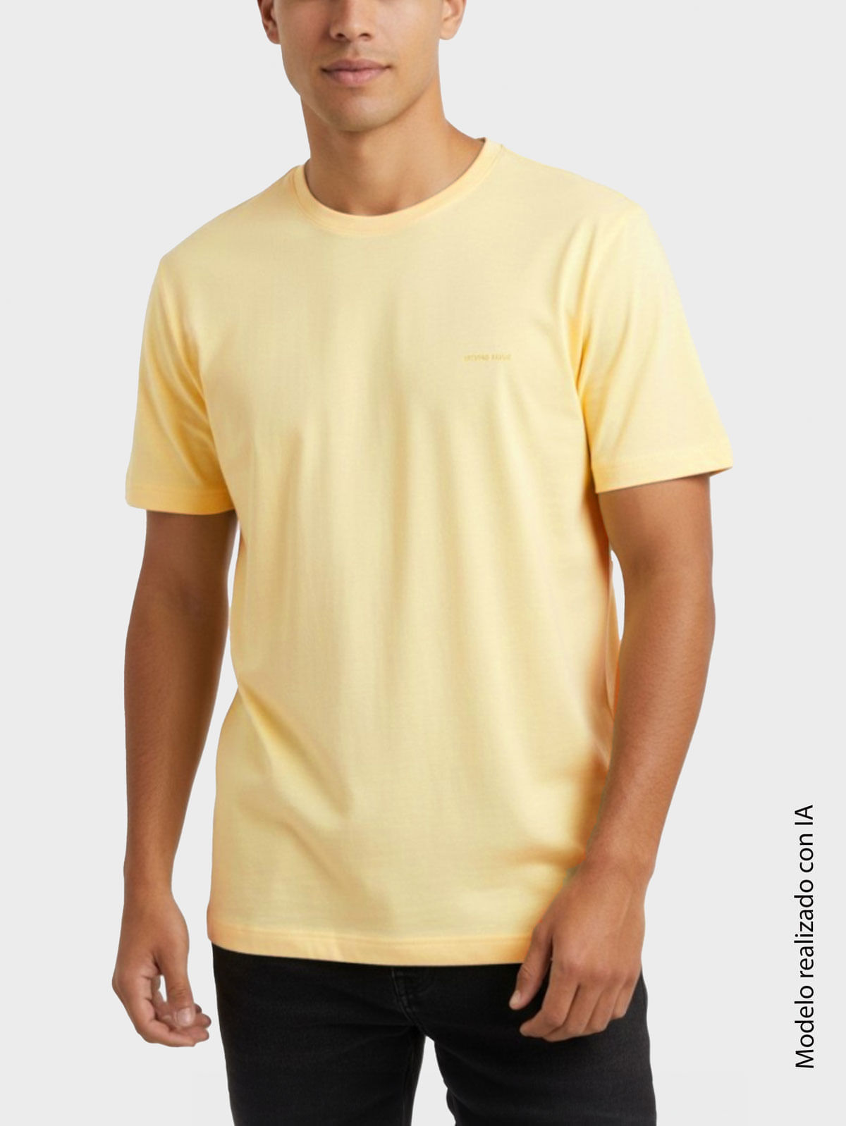 Camiseta Unicolor para Hombre Cuello Redondo en Algodón Jersey