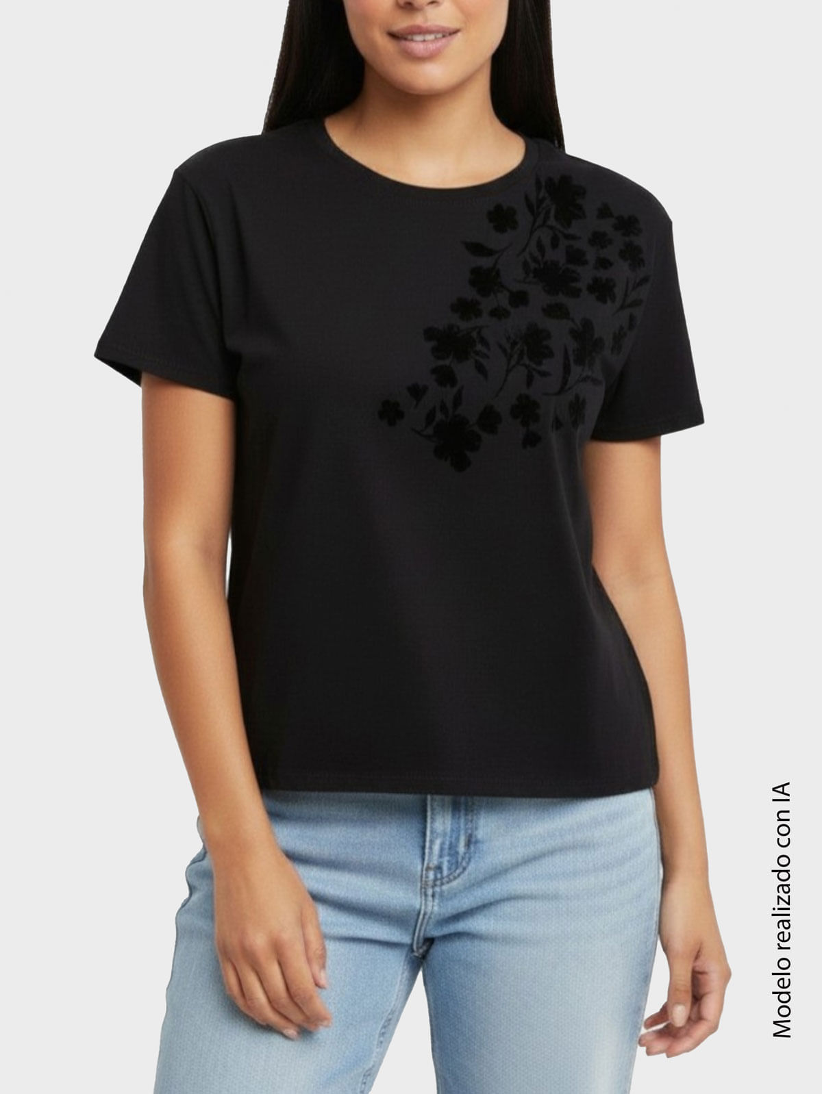 Camiseta Estampada Para Mujer en Algodón Con Cuello Redondo