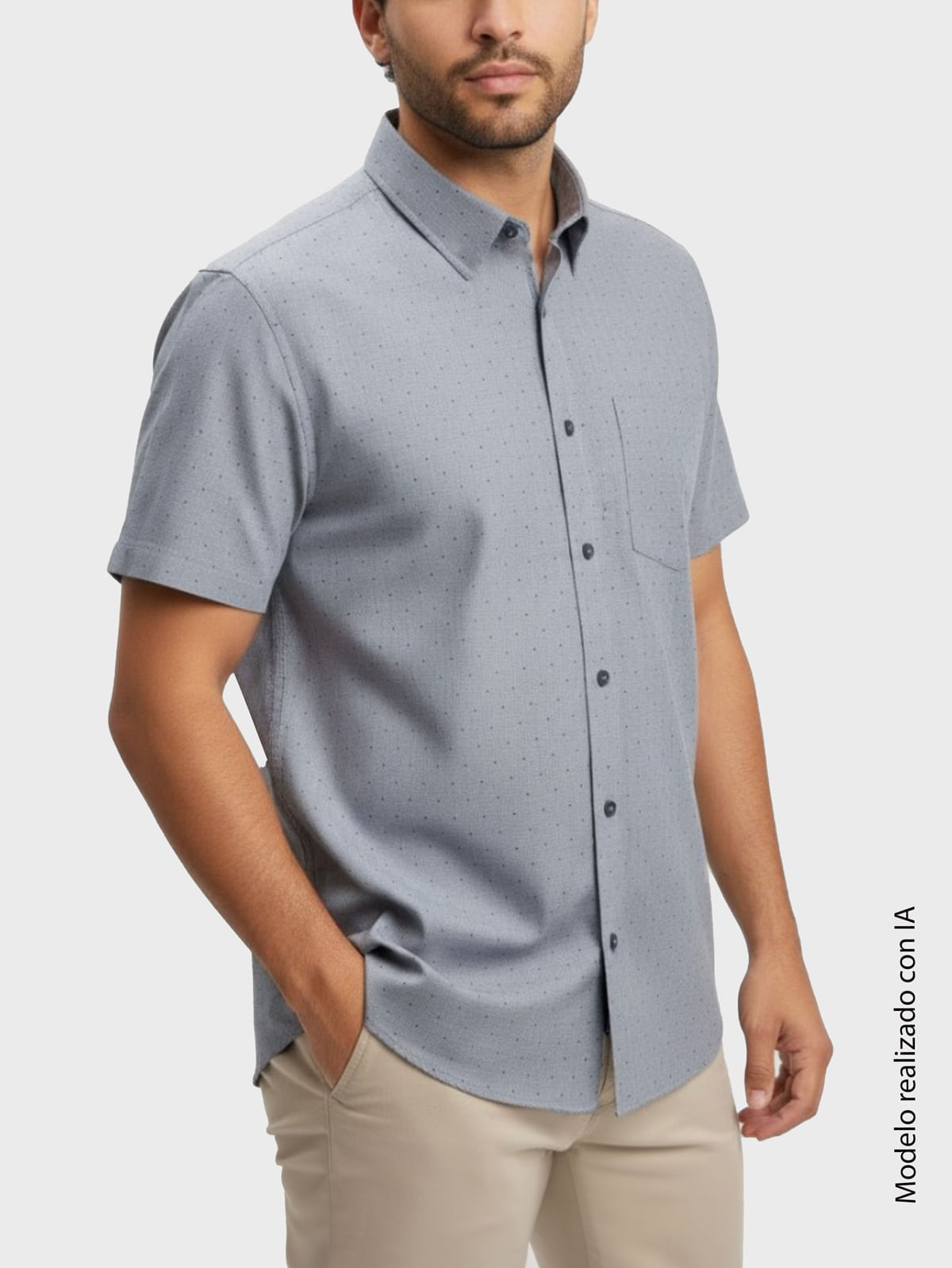 Camisa Casual para Hombre Semi Slim Fit Textura Cuello Nigeria Botón Hidden