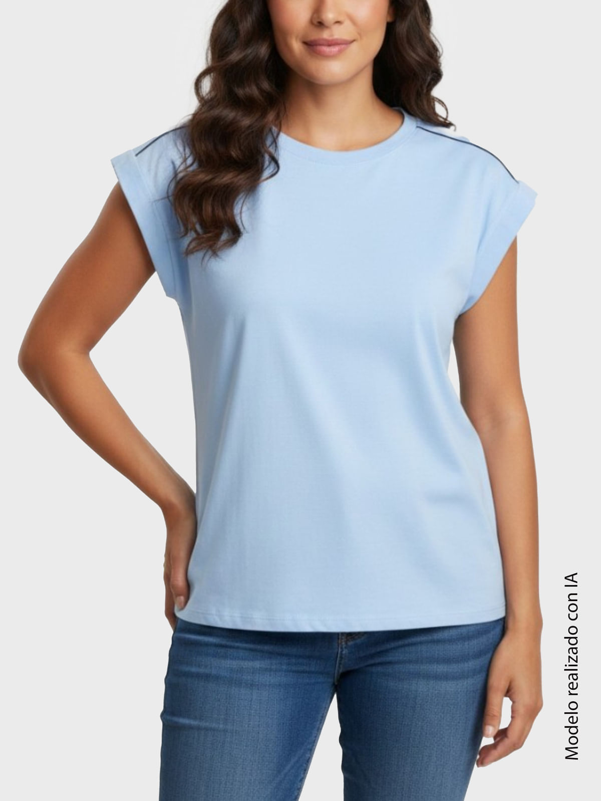 Camiseta para Mujer Cuello Redondo Tejido de Punto en Algodón