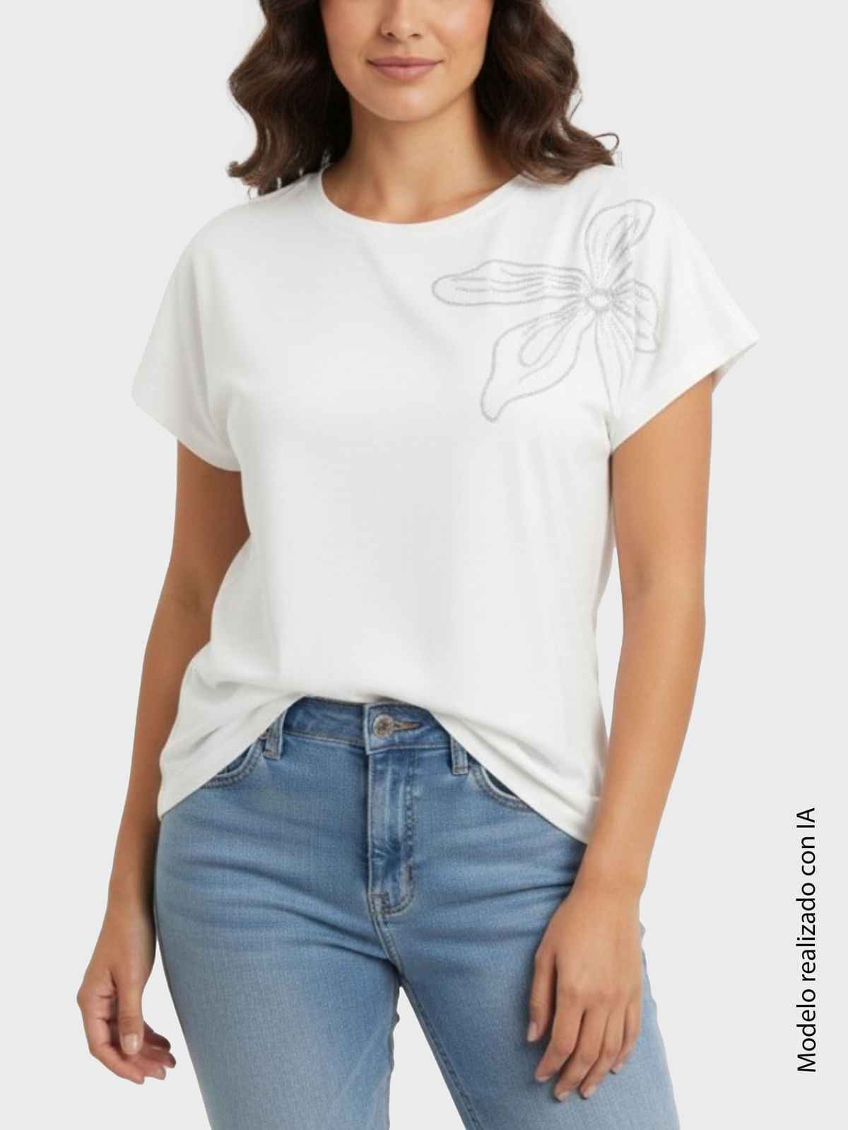 Camiseta Estampada para Mujer en Algodón y Elastano con Tejido de Punto