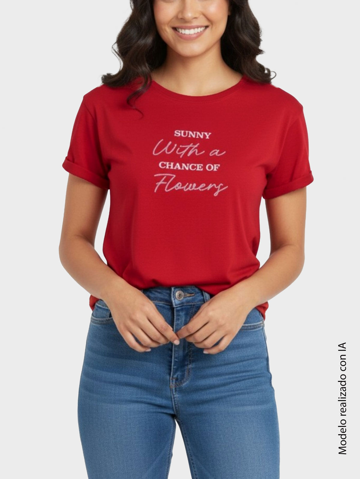 Camiseta Estampada en Algodón con Cuello Redondo para Mujer