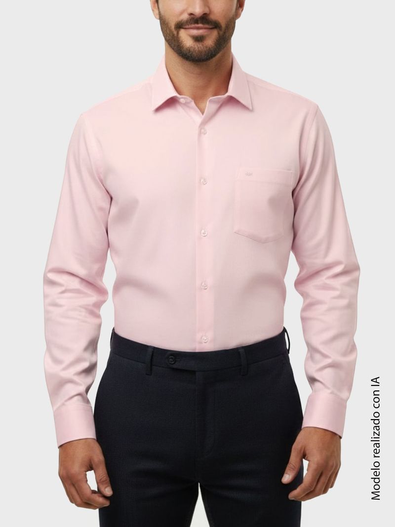 Camisa Formal para Hombre Semi Slim Fit en Algodón Tejido Dobbys Corte Ajustado Al Torso Y Hombros Entallados Cuello Santos